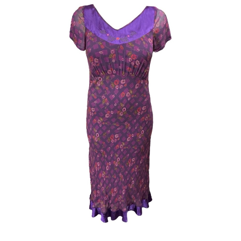 April Cornell Dress PURPLE print midi & liner slip embroidered & satin L XL
NWT